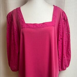 The Pioneer Woman Fuchsia Blouse with Embroidered Sleeves